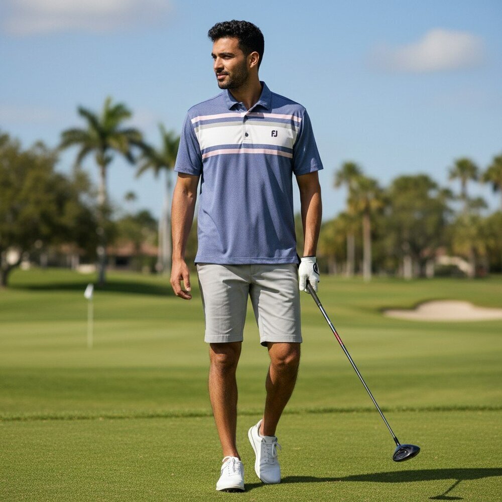 FootJoy Mens Large Blue Striped Short Sleeve Collared Golf Polo Shirt Size L